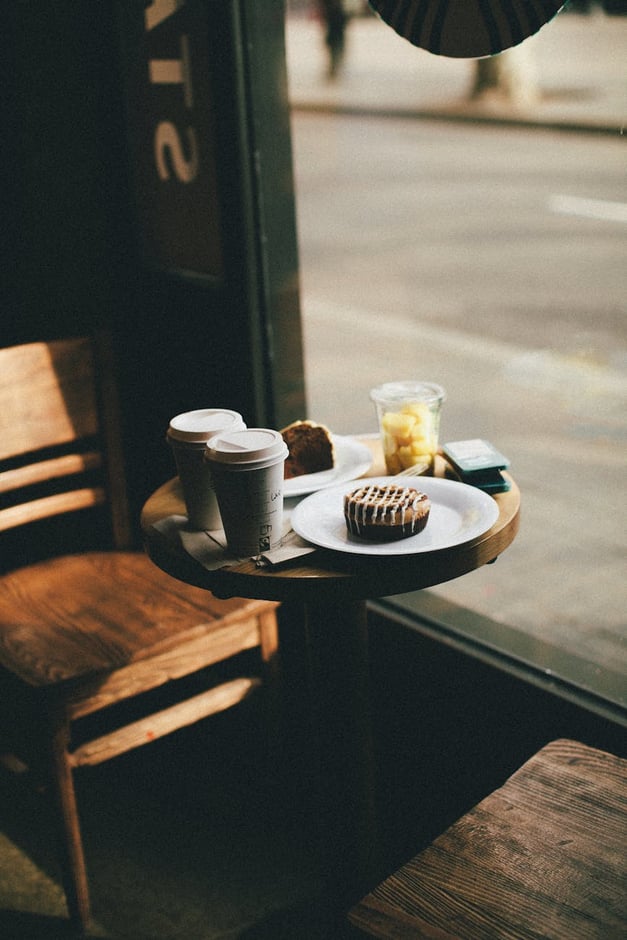 Close up of a table in a coffee shop